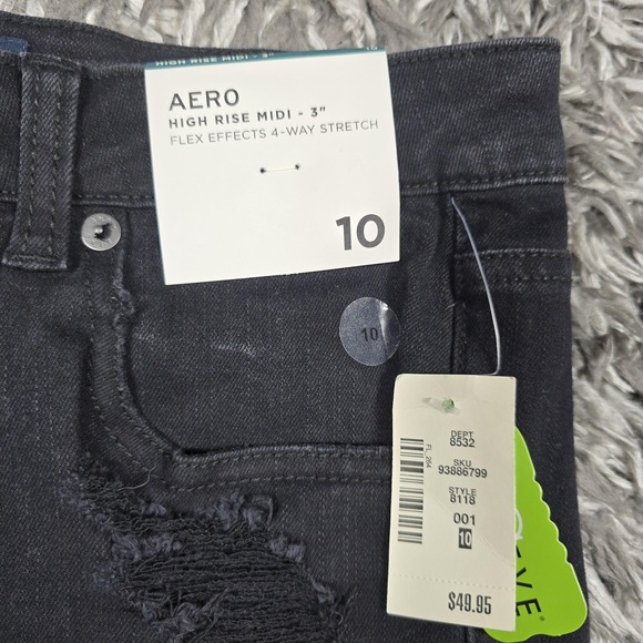 Aeropostale Shorts Womens 10 Black High Rise Midi 3 Inch Distressed Denim New - Picture 2 of 6